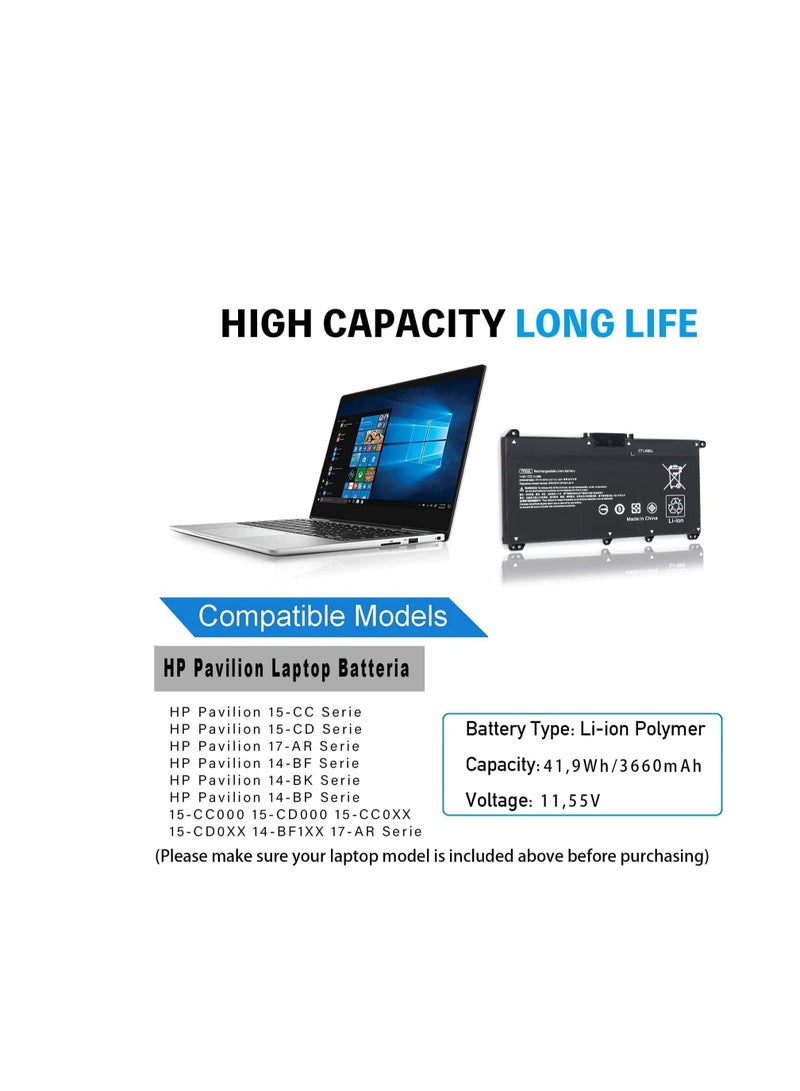 Terabyte بطارية لابتوب لـ HP TF03XL Pavilion X360 وسلسلة - متوافقة مع 14-bf0xx، 14-bf1xx، 14-bk0xx، 14-bp0xx، 14-cd0xx، 15-cc0xx، 15-cc1xx، 15-cd0xx الجديدة - Image 3