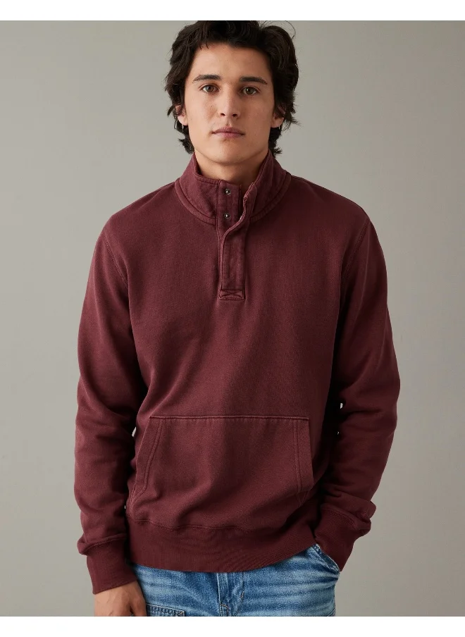 American Eagle Quarter-Snap Mockneck Pullover Sweatshirt