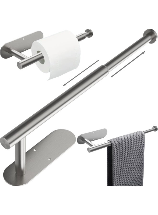 DGYB Brushed Nickel Self Adhesive Toilet Paper Holder Wall Mount 1 Pcs SUS304 Stainless Toilet Roll Holder Adjustable 9in ~15in Hanging Paper Towel Holder for Bathroom Kitchen Under Cabinet Fridge - Image 1