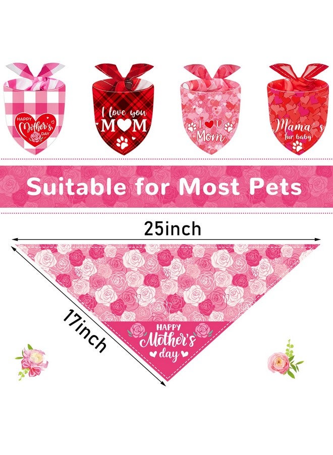 ريجيناري قطع من وشاح الكلب لعيد الأم على شكل مثلث منقوش على شكل قلب مريلة "أحب أمي" مطبوعة بالزهور وشاح الحيوانات الأليفة إكسسوارات للكلاب والقطط والحيوانات الأليفة، مقاس متوسط - Image 2
