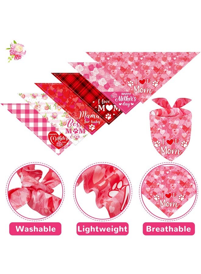ريجيناري قطع من وشاح الكلب لعيد الأم على شكل مثلث منقوش على شكل قلب مريلة "أحب أمي" مطبوعة بالزهور وشاح الحيوانات الأليفة إكسسوارات للكلاب والقطط والحيوانات الأليفة، مقاس متوسط - Image 3