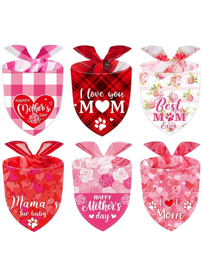 ريجيناري قطع من وشاح الكلب لعيد الأم على شكل مثلث منقوش على شكل قلب مريلة "أحب أمي" مطبوعة بالزهور وشاح الحيوانات الأليفة إكسسوارات للكلاب والقطط والحيوانات الأليفة، مقاس متوسط - Image 1