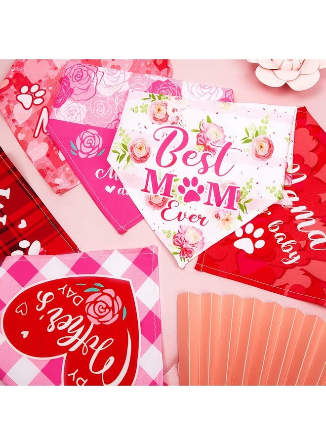 ريجيناري قطع من وشاح الكلب لعيد الأم على شكل مثلث منقوش على شكل قلب مريلة "أحب أمي" مطبوعة بالزهور وشاح الحيوانات الأليفة إكسسوارات للكلاب والقطط والحيوانات الأليفة، مقاس متوسط - Image 4