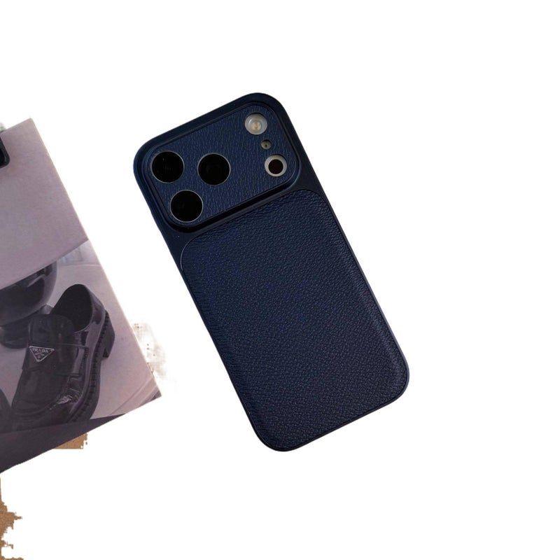 LS Acrylic Protective Case for iPhone 16 / 16 Plus / 16 Pro / 16 Pro Max with Drop Protection and Leather Texture plus Shockproof plus Large Window in Blue - Image 1
