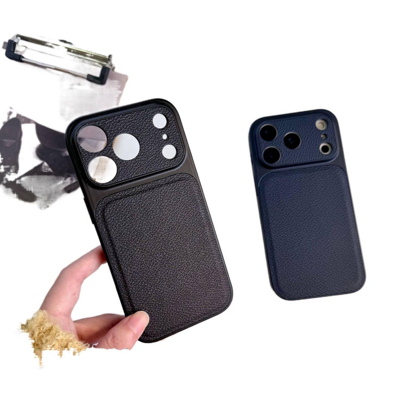 LS Acrylic Protective Case for iPhone 16 / 16 Plus / 16 Pro / 16 Pro Max with Drop Protection and Leather Texture plus Shockproof plus Large Window in Blue - Image 4