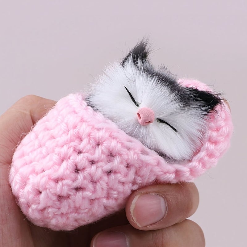 Rose Red Plush Cat Figurine Stuffed Animal Slipper Decorative Kitten Toy - Image 1