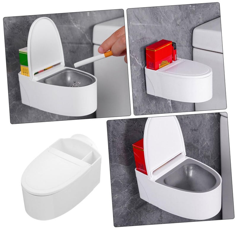 Wall Mounted Toilet Shaped Ashtray Holder 2 Pack White PP Material Easy Install - Image 5