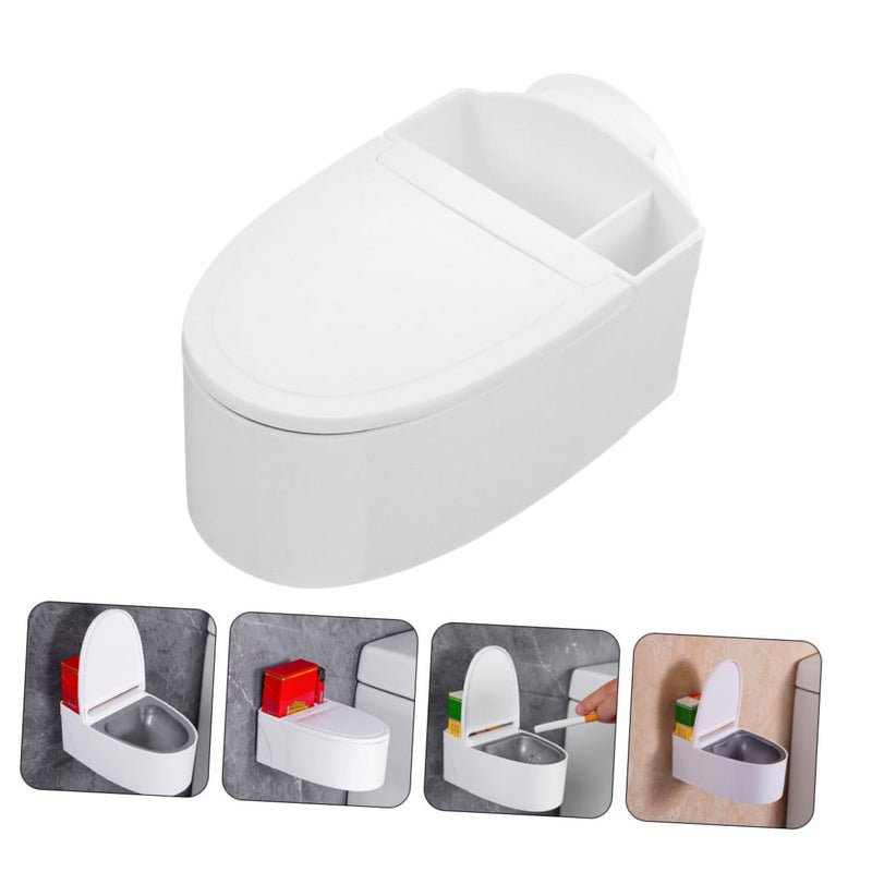 Wall Mounted Toilet Shaped Ashtray Holder 2 Pack White PP Material Easy Install - Image 3