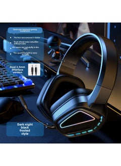 RTAKO Gaming Headset Overhead Wired Bass Noise Reduction For Desktop Notebook E-sports King Chicken Eating Headphones-Color:Dark Night Black Frosted Dual 3.5 Interface-mobile Phone/tablet/desktop/notebook Universal