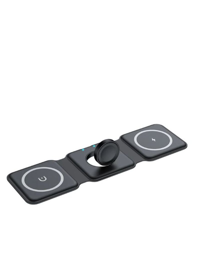 Vision 3 in 1 Wireless Charger Folding Mobile Phone Smart Watch Ultra-thin 15W Fast QI Magnetic Charger For Apple iPhone And Android black  - Image 1