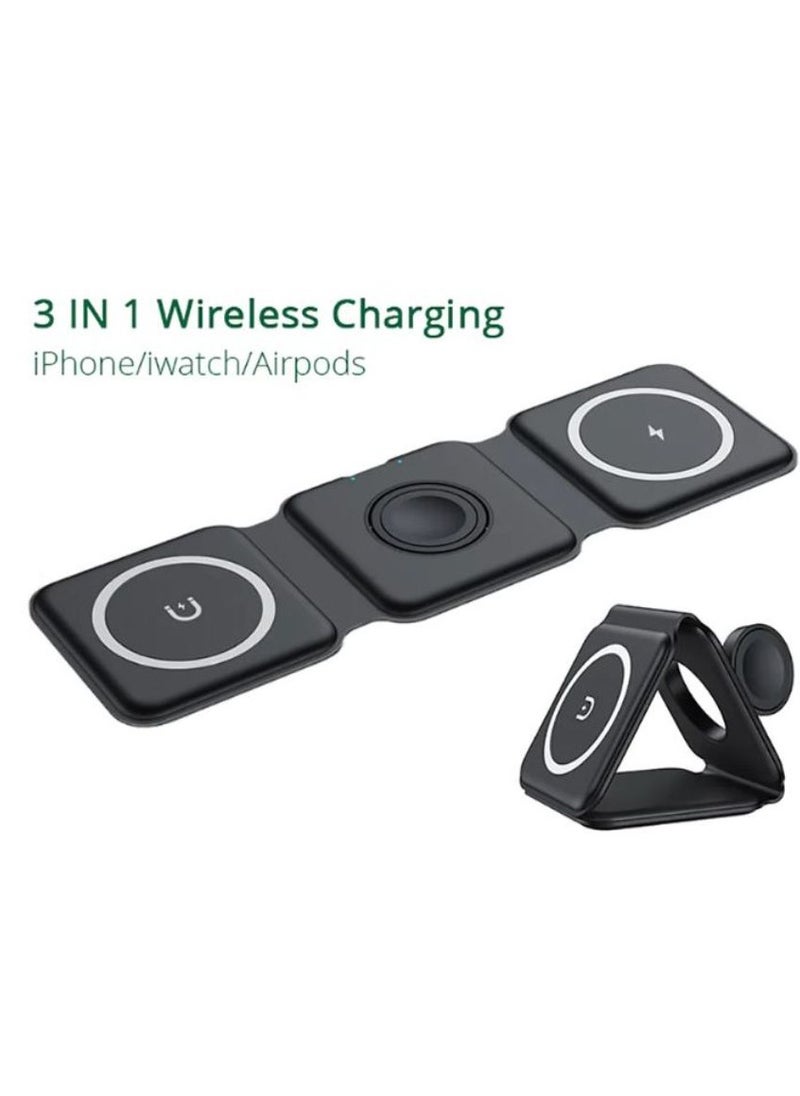 Vision 3 in 1 Wireless Charger Folding Mobile Phone Smart Watch Ultra-thin 15W Fast QI Magnetic Charger For Apple iPhone And Android black  - Image 4