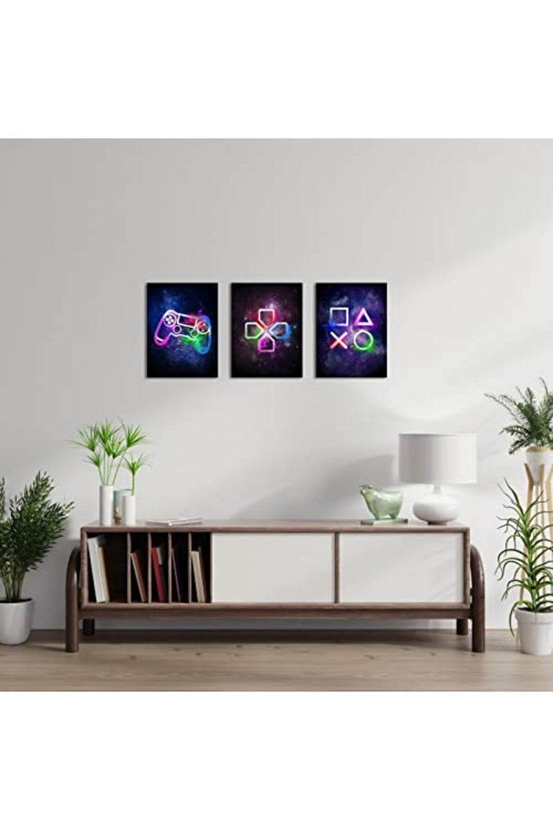 Visual Art Decor Video Game Room Wall Decor Cool Video Game Buttons Posters Pictures Gift for Boys Bedroom Room Decorations 3 Panels Canvas Playroom Paintings Prints Ready to Hang - Image 5
