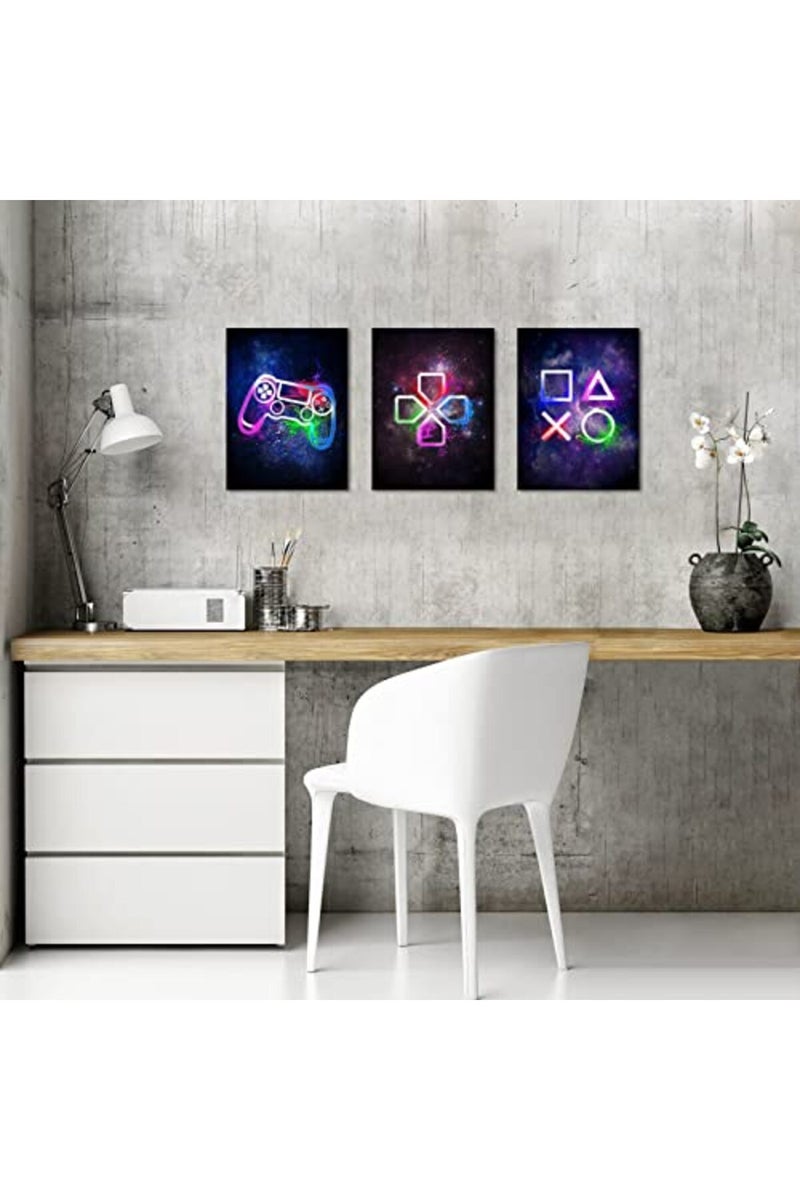 Visual Art Decor Video Game Room Wall Decor Cool Video Game Buttons Posters Pictures Gift for Boys Bedroom Room Decorations 3 Panels Canvas Playroom Paintings Prints Ready to Hang - Image 4