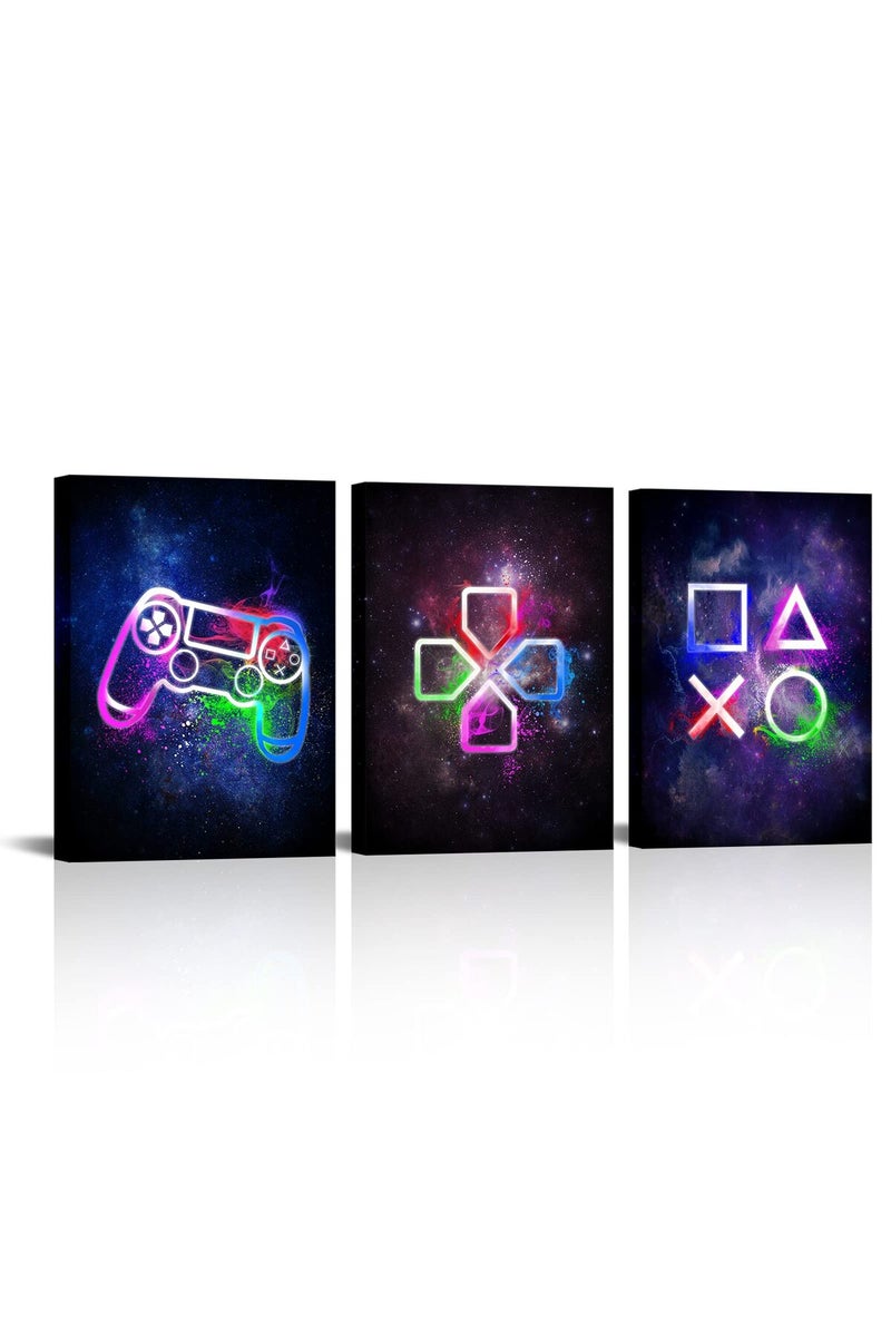 Visual Art Decor Video Game Room Wall Decor Cool Video Game Buttons Posters Pictures Gift for Boys Bedroom Room Decorations 3 Panels Canvas Playroom Paintings Prints Ready to Hang - Image 1