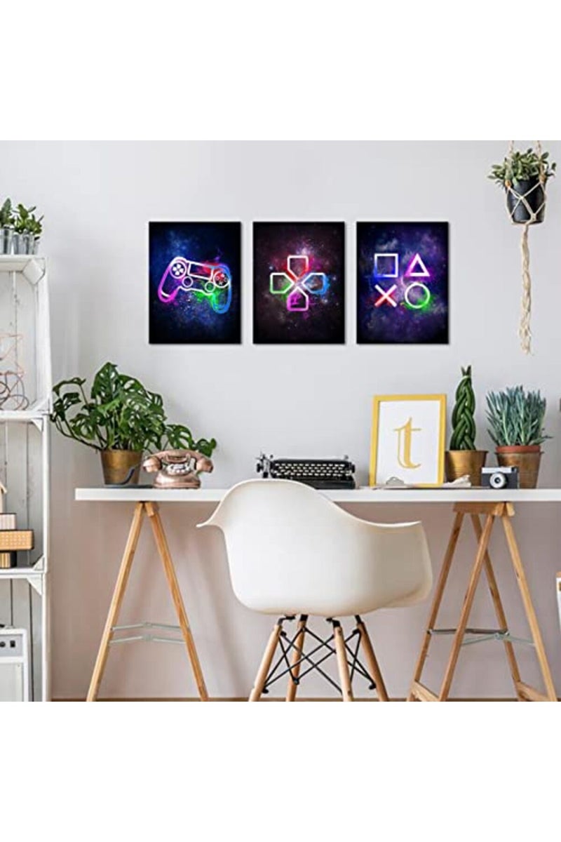 Visual Art Decor Video Game Room Wall Decor Cool Video Game Buttons Posters Pictures Gift for Boys Bedroom Room Decorations 3 Panels Canvas Playroom Paintings Prints Ready to Hang - Image 3