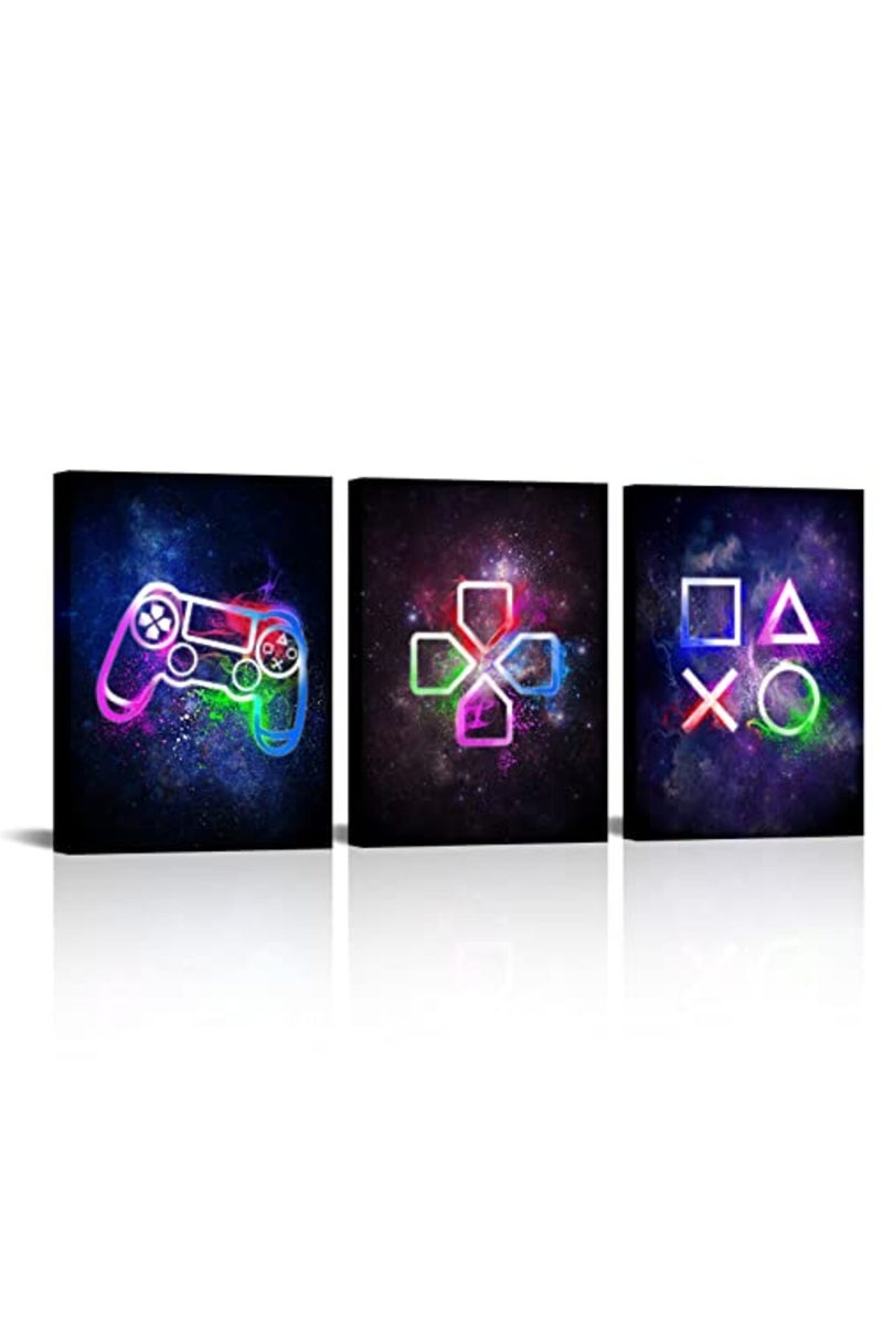 Visual Art Decor Video Game Room Wall Decor Cool Video Game Buttons Posters Pictures Gift for Boys Bedroom Room Decorations 3 Panels Canvas Playroom Paintings Prints Ready to Hang - Image 2