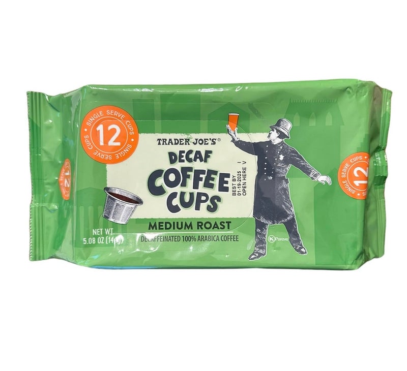 Trader Joe's Decaf 100% Coffee, Medium Roast, 1 Box of 12 Coffee Cups - Image 1