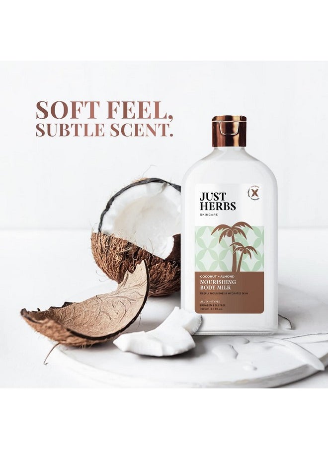 Just Herbs Body Lotion For Dry Normal & Combination Skin Nourishing Body Milk With Coconut + Almond Men & Women - 300Ml  - Image 2