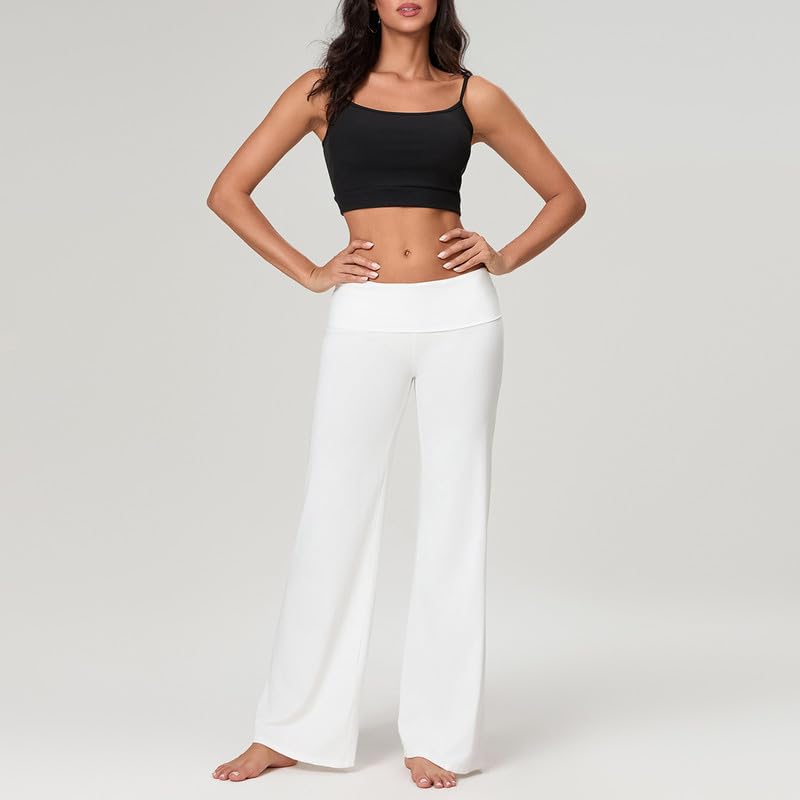 DSORVICD Women Fold Over Leggings Low Rise Wide Leg Flared Sweatpants Lounge Yoga Pants Back to School Clothes for Teens White - Image 3