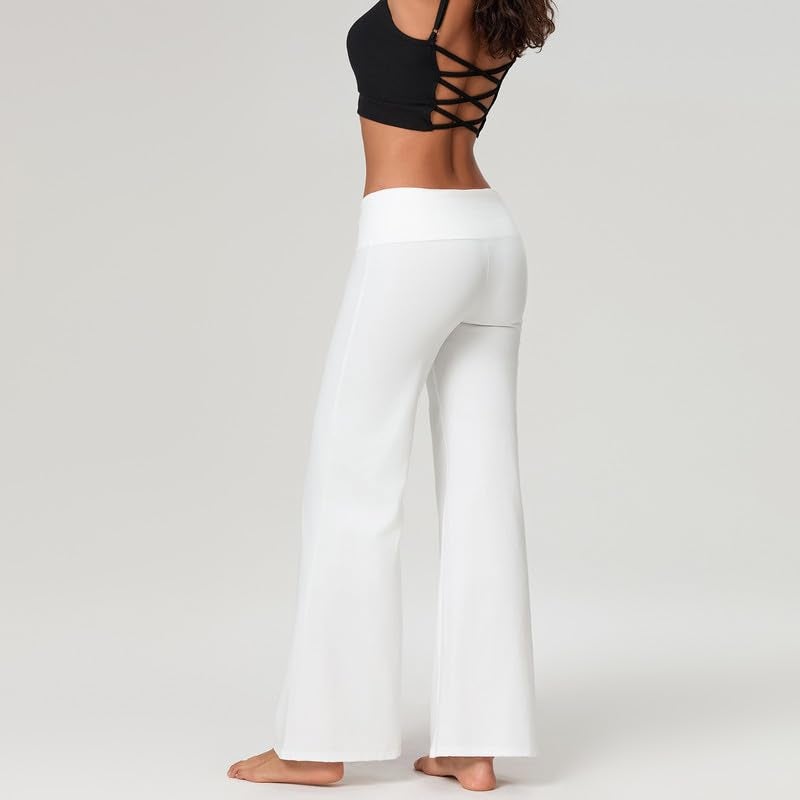 DSORVICD Women Fold Over Leggings Low Rise Wide Leg Flared Sweatpants Lounge Yoga Pants Back to School Clothes for Teens White - Image 4