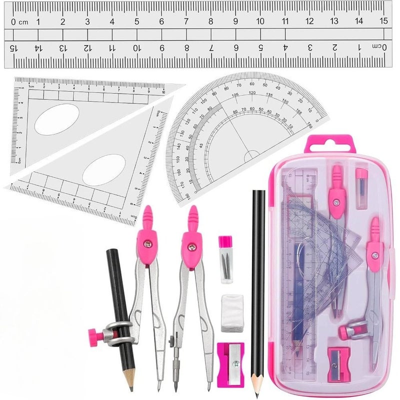 11 Pcs Full Starter Geometry Kit With 2 Protractors 2 Squares Ruler Pencils And Drafting Compasses Suitable For Office College Math Classes Drafting Trigonometry Technical Drawing Complete Geometry Supplies Black - Image 1