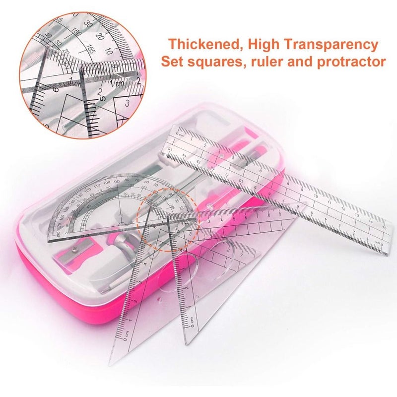 11 Pcs Full Starter Geometry Kit With 2 Protractors 2 Squares Ruler Pencils And Drafting Compasses Suitable For Office College Math Classes Drafting Trigonometry Technical Drawing Complete Geometry Supplies Black - Image 4