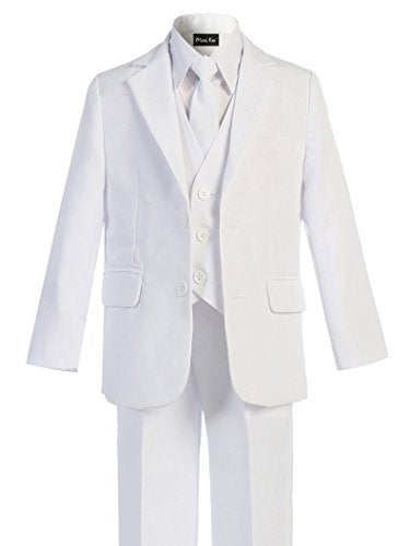 OLIVIA KOO Boys Solid 5-Piece Formal Suit Set With Matching Neck Tie White 18 - Image 2