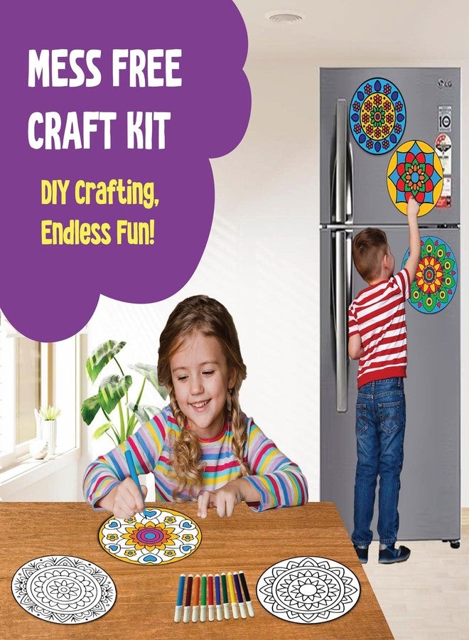 SparkLPlay 3-in-1 Indian Art Forms DIY Craft Kit for Kids | Mandala, Madhubani, Tibetan Mandala | Coloring Set with - 18 Magnetic Cutouts,3x10 Color Pens & 3 Booklets. - Image 4