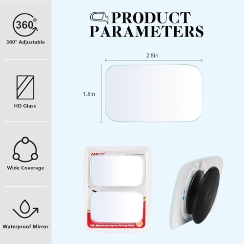 AmFor Blind Spot Mirror, Amfor HD Glass Convex Lens Frameless Adjustable Blind Spot Mirror for All Universal Vehicles Car Stick-on Design (2 PCS) (Rectangle) - Image 3