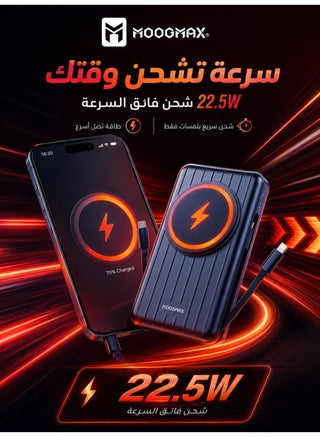 شاحن متنقل ازرق سريع مع سلك تايب سي ولايتنق ايفون باور بانك شاحن طاقة لاسلكي مغناطيسي من سلسلة ترانك سعة 20000 مللي أمبير في الساعة - شحن فائق 22.5 وات، كابلات مدمجة، شحن لاسلكي 15 وات، نوع سي، نوع ايه، منافذ لايتنينغ- أزرق شاحن شاحن متنقل شاحن تايب سي شاحن لاسلكي باوربانك باور بانك لاسلكي باوربانك صغير باور بانك قوي باور بانك جوي  باور بانك - view 2
