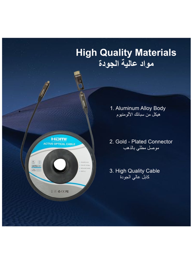 MOWSIL Active Optical AOC-Fiber HDMI 4K 60Hz 2.0 Cable DA Removable 30Mtr, Supported Resolution UHD 4K@60Hz Bandwidth upto 18 Gbps  - Image 3