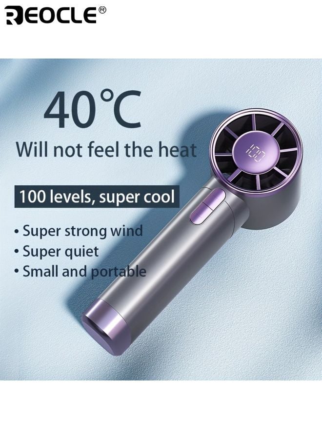 REOCLE 100-Speed Adjustable Turbo Handheld Fan Powerful Wind Turbine USB Charging Long Battery Life Portable Mini Fan Suitable for Travel Camping Outdoor Use - Image 1