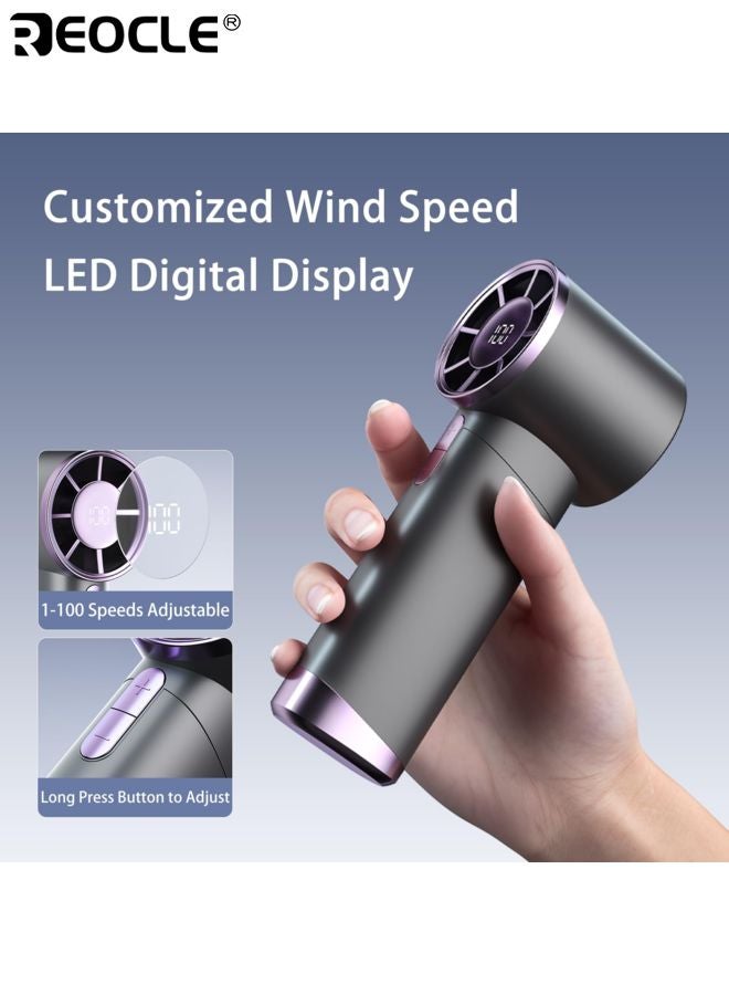 REOCLE 100-Speed Adjustable Turbo Handheld Fan Powerful Wind Turbine USB Charging Long Battery Life Portable Mini Fan Suitable for Travel Camping Outdoor Use - Image 5