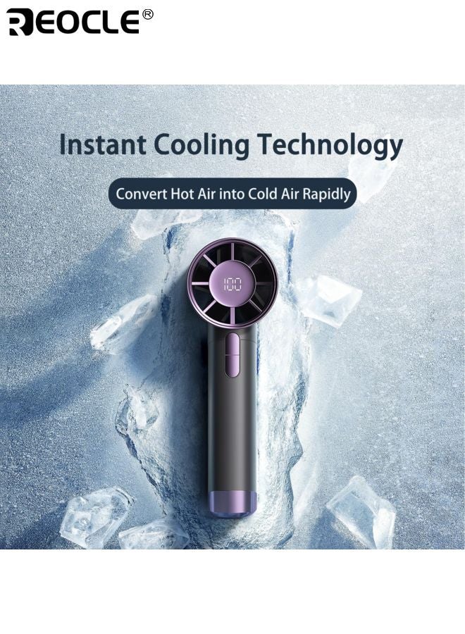 REOCLE 100-Speed Adjustable Turbo Handheld Fan Powerful Wind Turbine USB Charging Long Battery Life Portable Mini Fan Suitable for Travel Camping Outdoor Use - Image 2