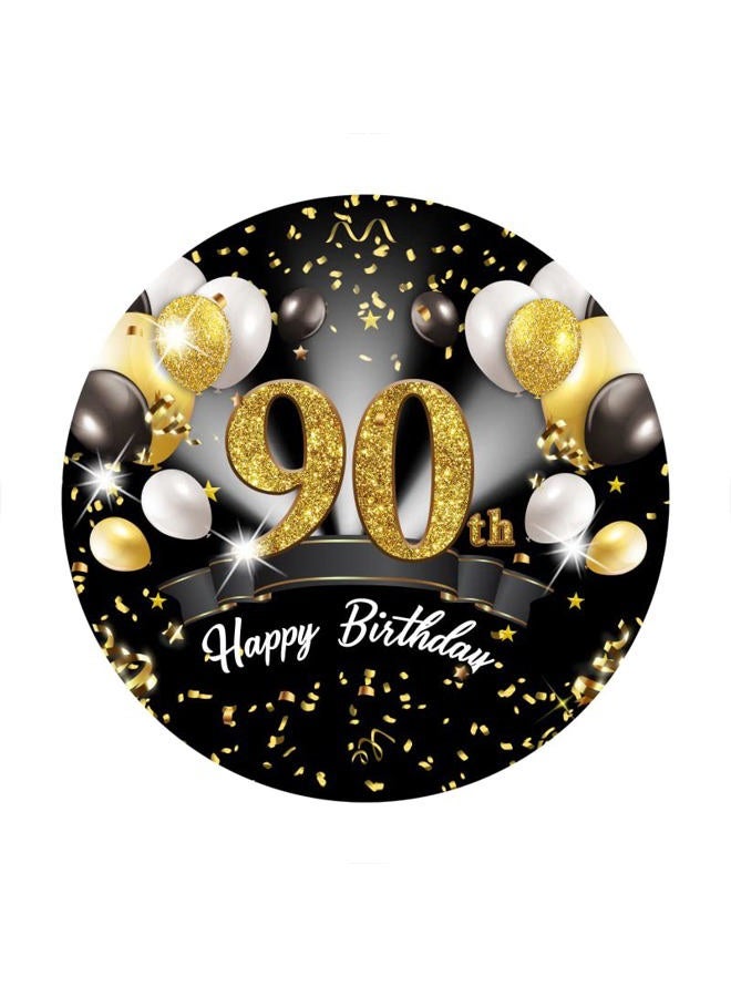 Leyiyi 7.2x7.2ft 90th Happy Birthday Round Backdrop Cover Polyester Black White Gold Balloons Glitter Photography Background for Men Women 90th Birthday Party Decorations Photo Booth Props - Image 4