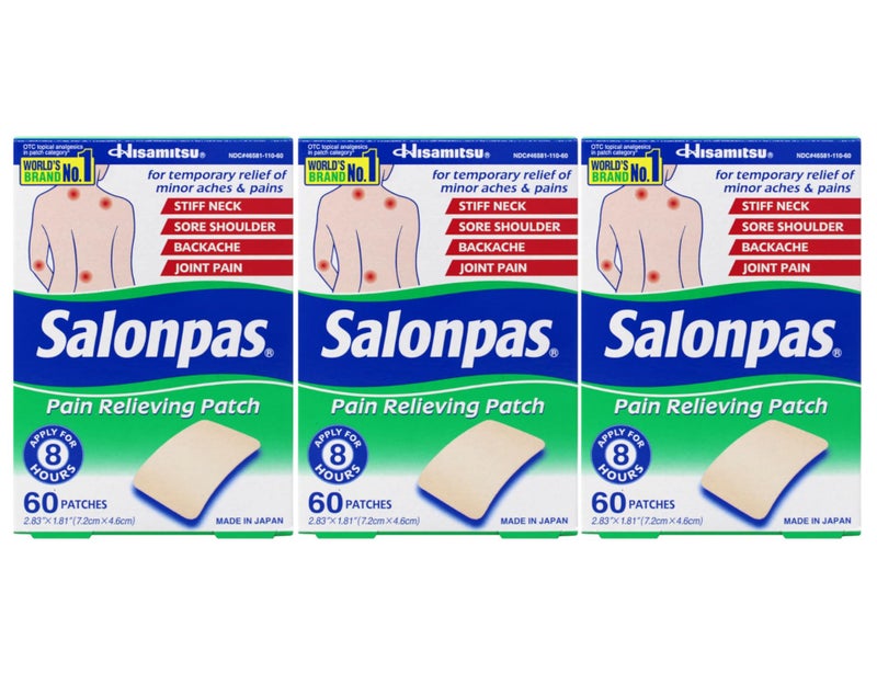 Salonpas Pain Relieving Patches 2.83" x 1.81" 60 Count, Pack 3 - Image 1