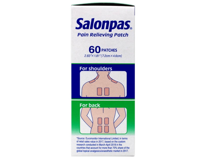 Salonpas Pain Relieving Patches 2.83" x 1.81" 60 Count, Pack 3 - Image 4