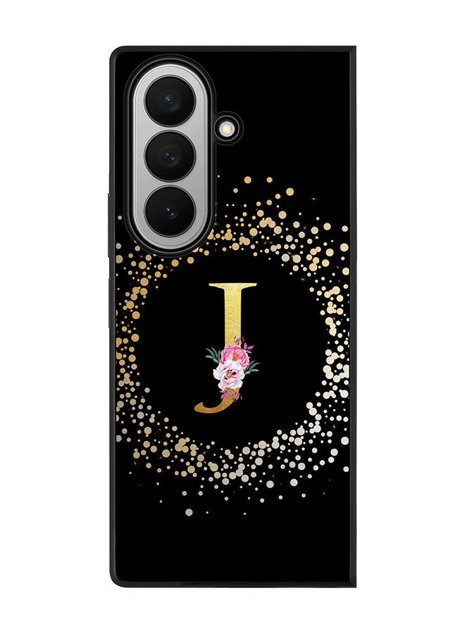 Stylizedd For Samsung Galaxy Z Fold7 Case,Slim fit Camera Protection, Shockproof Thin Phone cover  - Custom Monogram Floral - J ( Black )