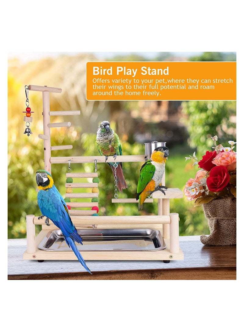 Parrot Wood Playstand Bird Playground Wood Perch Gym Playpen with Feeder Cup Ladder Swing Tray Play Stand Exercise Toys Cage Accessories Playgym for Pet Cockatiel Parakeets Budgie - Image 2