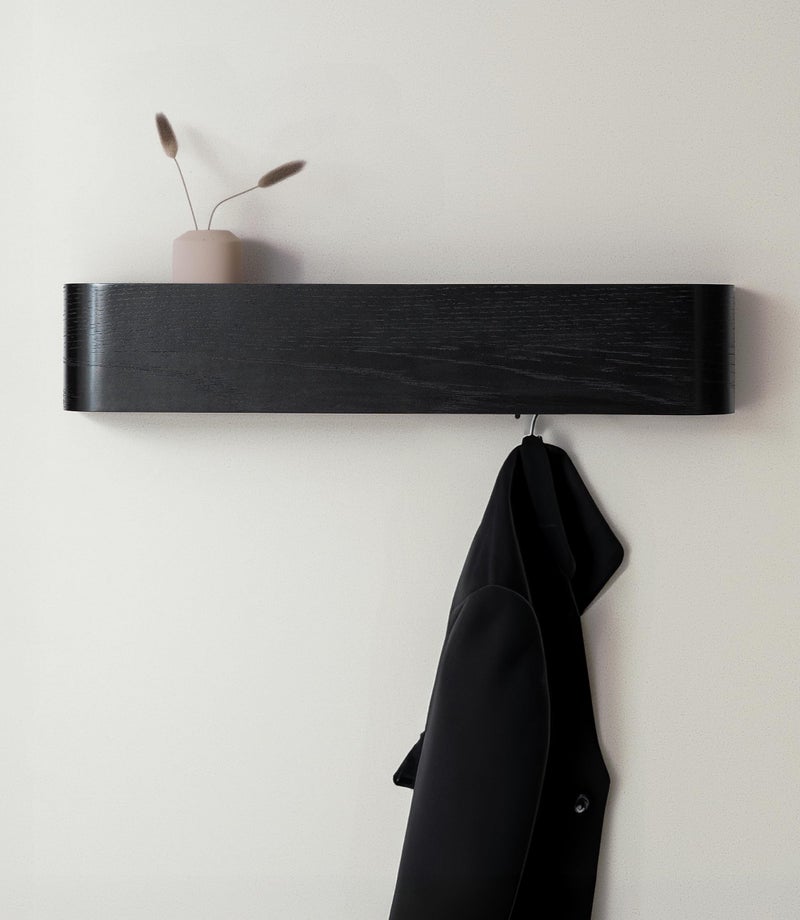 Kazai. Wall-Mounted Coat Rack 'Toke' - Modern Design Coat Rack with Hidden Wall Hooks - Solid Wood Veneer Panel Coat Hanger - Oak, Black - Image 1