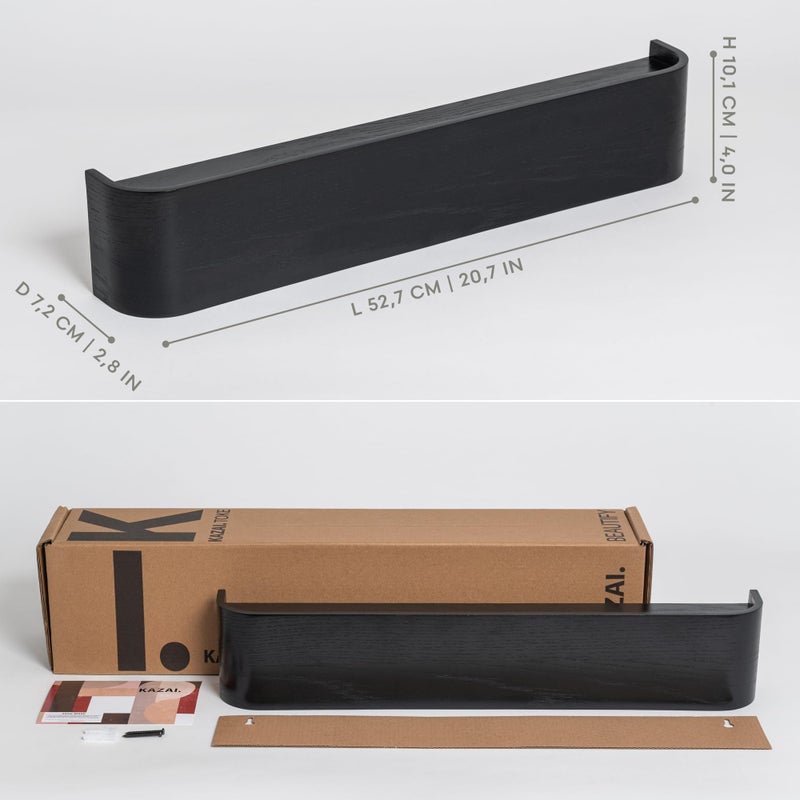 Kazai. Wall-Mounted Coat Rack 'Toke' - Modern Design Coat Rack with Hidden Wall Hooks - Solid Wood Veneer Panel Coat Hanger - Oak, Black - Image 2