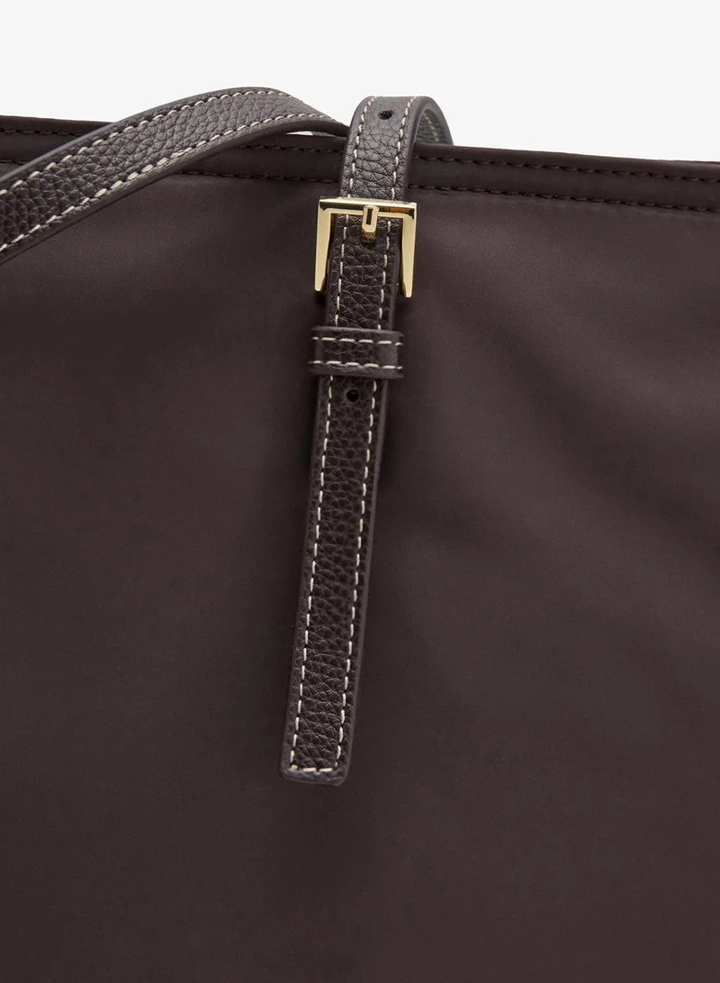 Mango 32-CHOCOLATE Shopper Bag With Buckle Details for Women | Best Price UAE