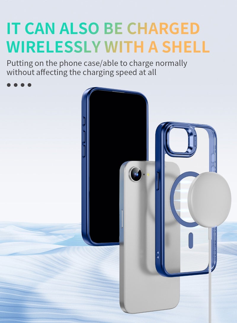 Wtech Apple iPhone 16e 5G 2025 Luxury Magsafe Transparent Kickstand Stand Case With Metal Ring Transparent Camera Protection Lens Phone Case Cover - Navy Blue - Image 2