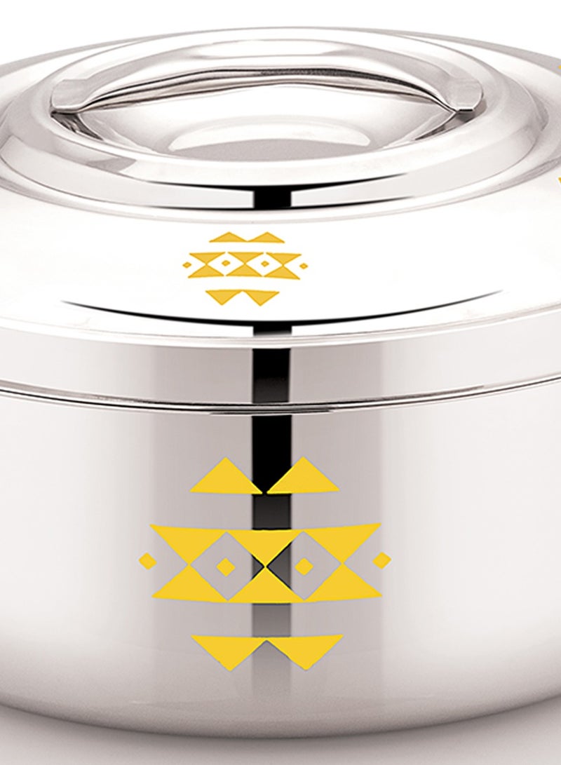 Stride Stainless Steel Yara Casserole Dish with Lid and Yellow Geometric Pattern, Insulated Food Warmer Pot Serving Bowl Heat Retaining Kitchen Tableware - Image 4