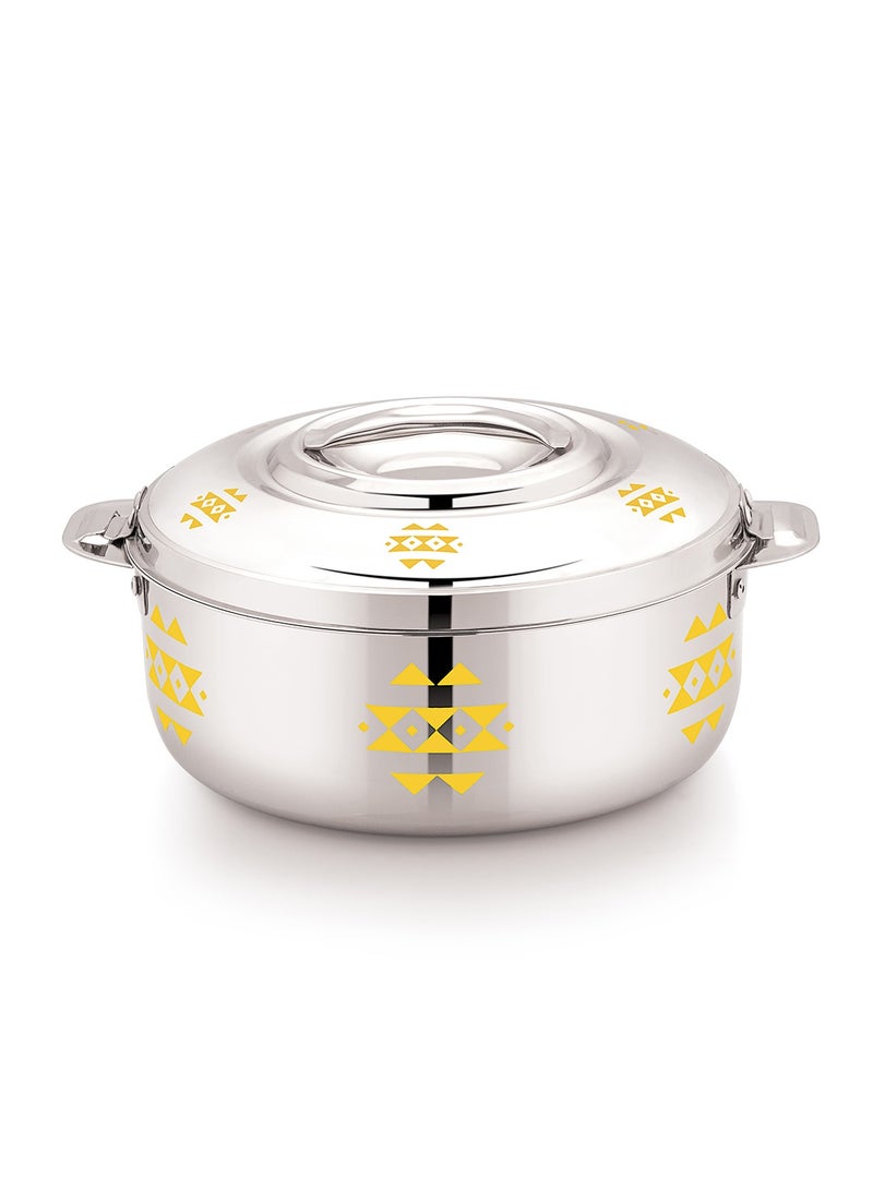 Stride Stainless Steel Yara Casserole Dish with Lid and Yellow Geometric Pattern, Insulated Food Warmer Pot Serving Bowl Heat Retaining Kitchen Tableware - Image 1