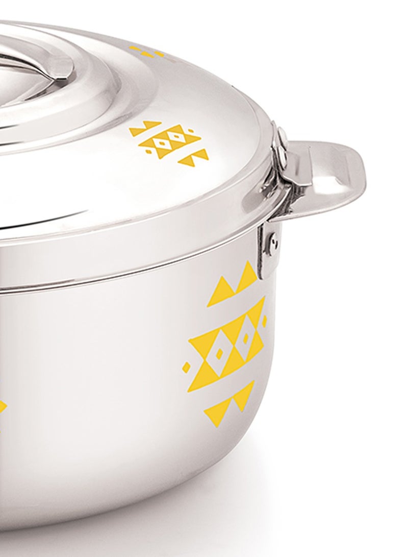 Stride Stainless Steel Yara Casserole Dish with Lid and Yellow Geometric Pattern, Insulated Food Warmer Pot Serving Bowl Heat Retaining Kitchen Tableware - Image 3