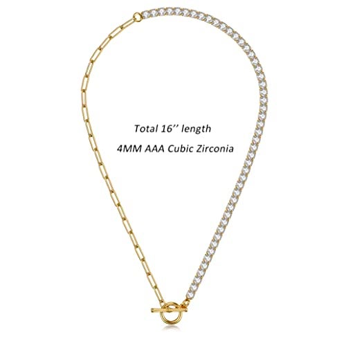 NUZON Gold CZ Tennis Necklace for Women 18K Gold Plated Paper Clip Link Chain Choker Sparkly Diamond Layering Jewelry Toggle Clasp 16.5’’ - Image 5