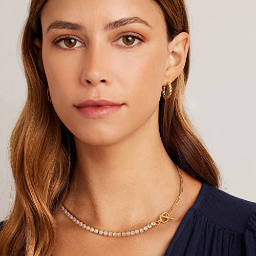 NUZON Gold CZ Tennis Necklace for Women 18K Gold Plated Paper Clip Link Chain Choker Sparkly Diamond Layering Jewelry Toggle Clasp 16.5’’ - Image 2