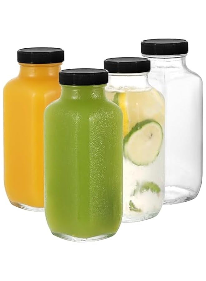 TRASSLE Glass Bottles with Lids, 4 pcs Glass Juice Bottles 17OZ/500ml, Reusable Wide Mouth Glass Bottles with Lids, Clear Glass Juice Bottles for Milk, Hot Cold Drinks, Homemade Beverages - Image 1