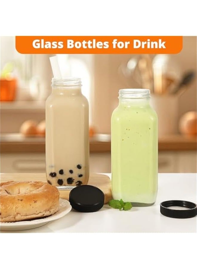 TRASSLE Glass Bottles with Lids, 4 pcs Glass Juice Bottles 17OZ/500ml, Reusable Wide Mouth Glass Bottles with Lids, Clear Glass Juice Bottles for Milk, Hot Cold Drinks, Homemade Beverages - Image 5